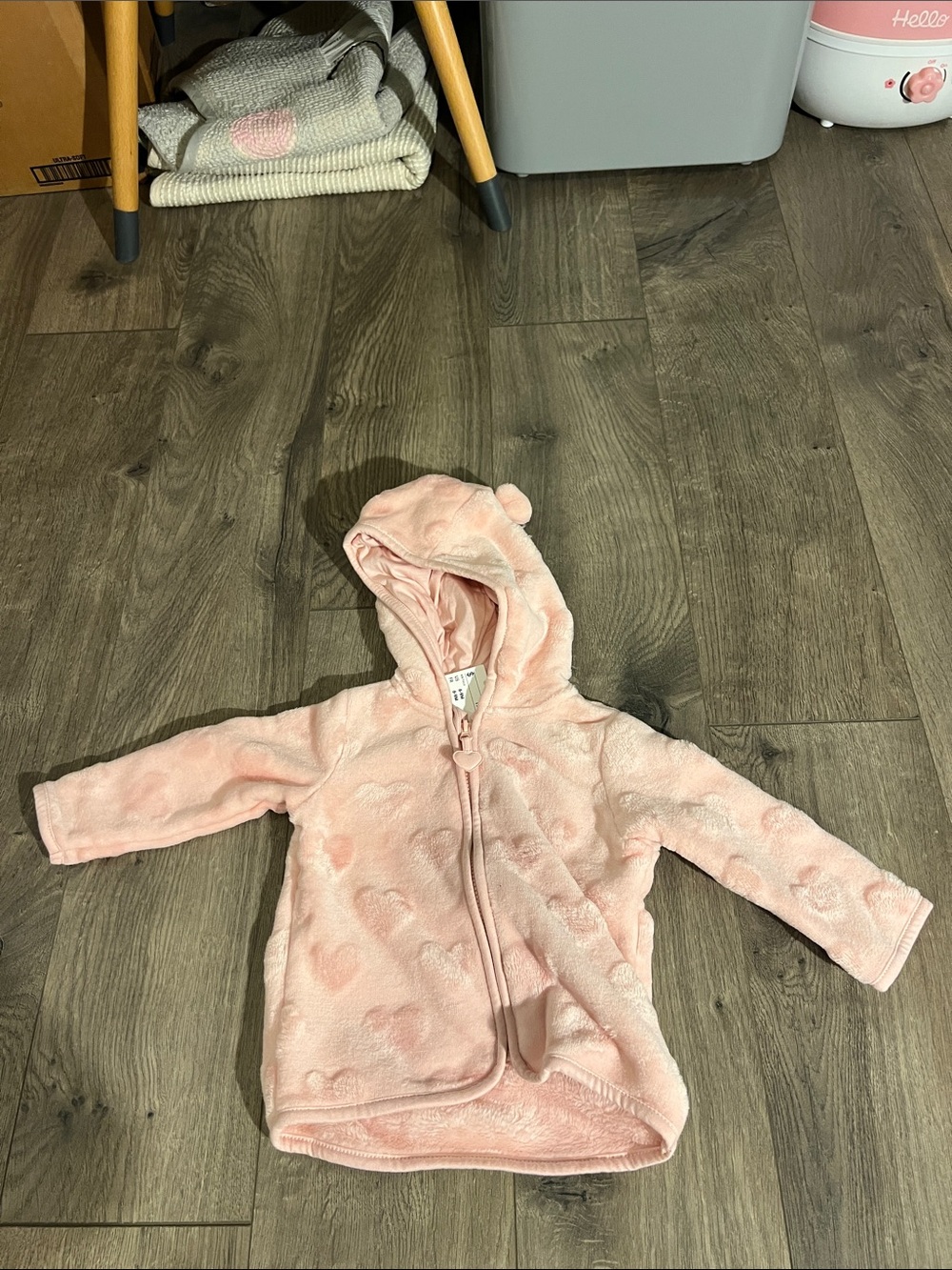 New H&M girls Pink Plush Hoodie Jacket sz 6-9m
